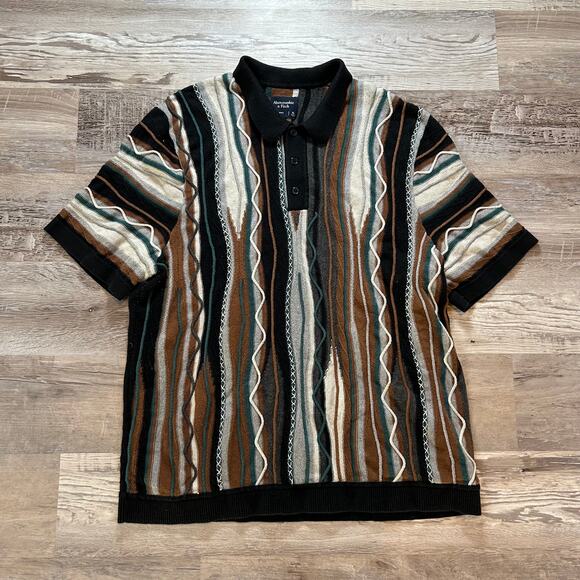 Abercrombie & Fitch Textured Knit Polo Shirt XL Coogi Style 90s Grandpa Core - Picture 1 of 6